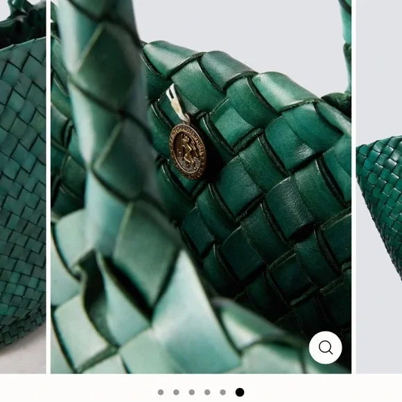 Dragon Diffusion Egola forest Green Woven Leather Tote - Picture 13 of 15
